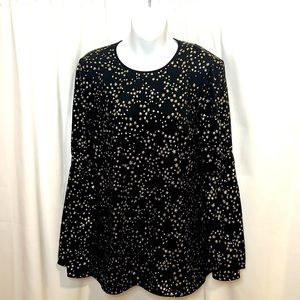 MICHAEL Michael Kors Bell Sleeve Black Gold Star Glitter Top | Size M
